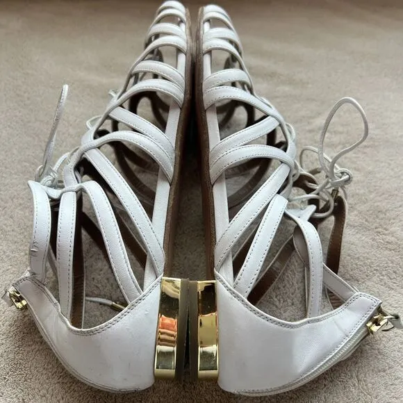 Aquazzura White Leather Gladiator Flat Sandal Gold Low Heel EU 41 US 10.5 - 11