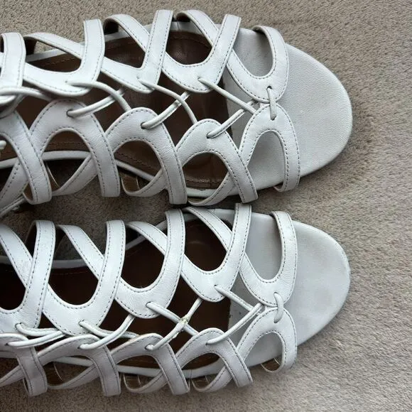 Aquazzura White Leather Gladiator Flat Sandal Gold Low Heel EU 41 US 10.5 - 11