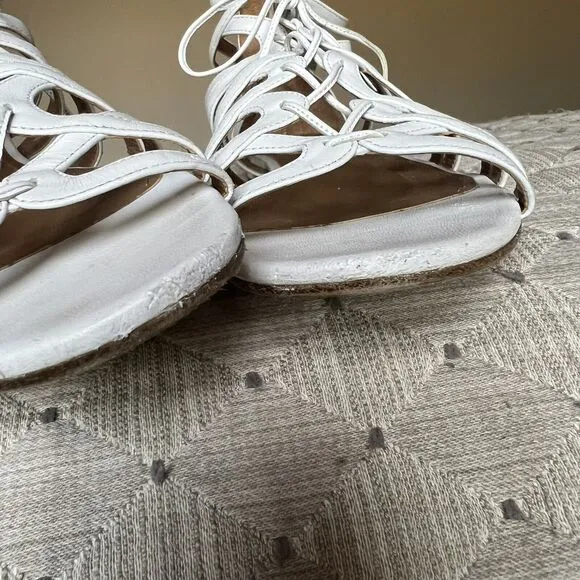 Aquazzura White Leather Gladiator Flat Sandal Gold Low Heel EU 41 US 10.5 - 11