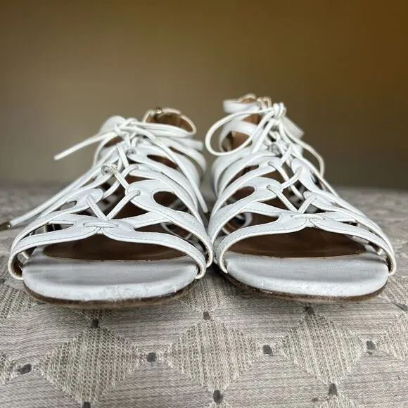 Aquazzura White Leather Gladiator Flat Sandal Gold Low Heel EU 41 US 10.5 - 11