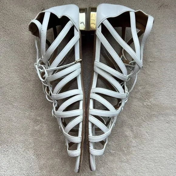 Aquazzura White Leather Gladiator Flat Sandal Gold Low Heel EU 41 US 10.5 - 11