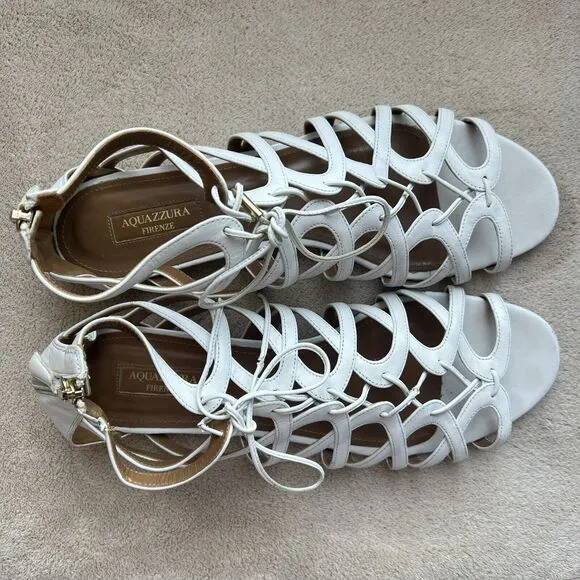 Aquazzura White Leather Gladiator Flat Sandal Gold Low Heel EU 41 US 10.5 - 11