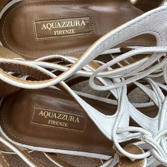Aquazzura White Leather Gladiator Flat Sandal Gold Low Heel EU 41 US 10.5 - 11