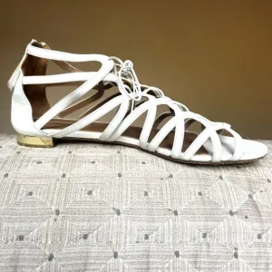 Aquazzura White Leather Gladiator Flat Sandal Gold Low Heel EU 41 US 10.5 - 11