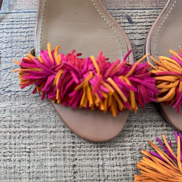Aquazzura Wild Thing Fringe Block Heel Ankle Wrap Sandals size 39 Pink Orange
