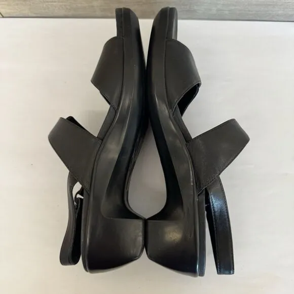 Aravon Black Leather Orthopedic Sandals Women 10 B Slingback Wide Strap Comfort