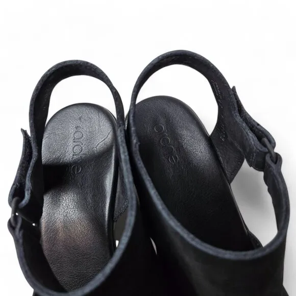 Arche Obibbi Black Suede Heeled Sandals Women's Wrap Around Open Toe Dressy 11