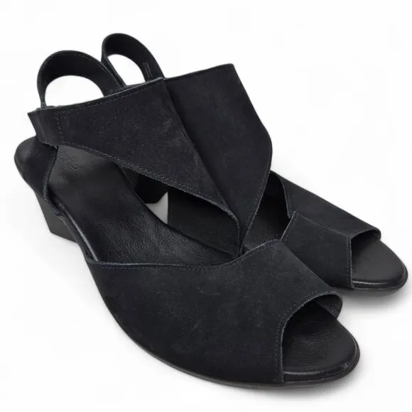 Arche Obibbi Black Suede Heeled Sandals Women's Wrap Around Open Toe Dressy 11