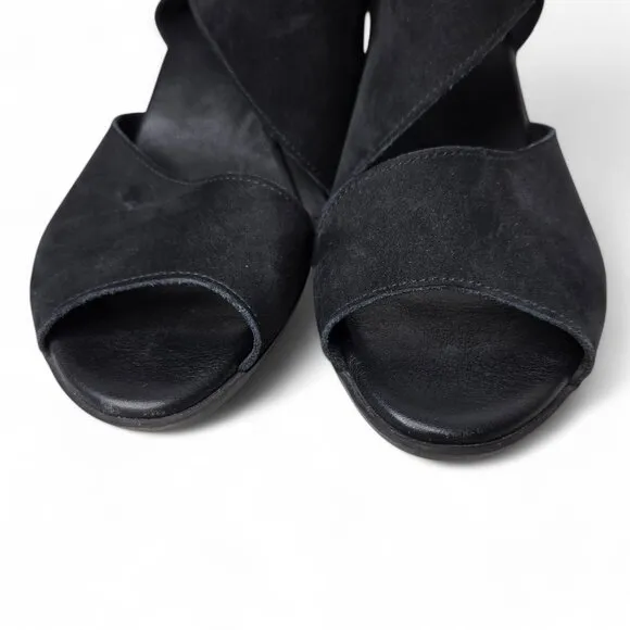 Arche Obibbi Black Suede Heeled Sandals Women's Wrap Around Open Toe Dressy 11