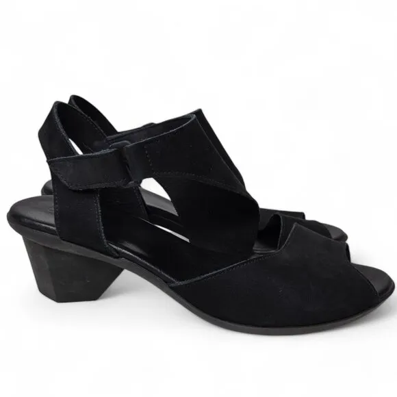 Arche Obibbi Black Suede Heeled Sandals Women's Wrap Around Open Toe Dressy 11