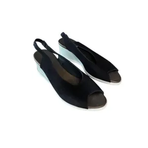 Arche Womens Black Slip On Peep Toe Leather Heels Wedge Sandals Size 37