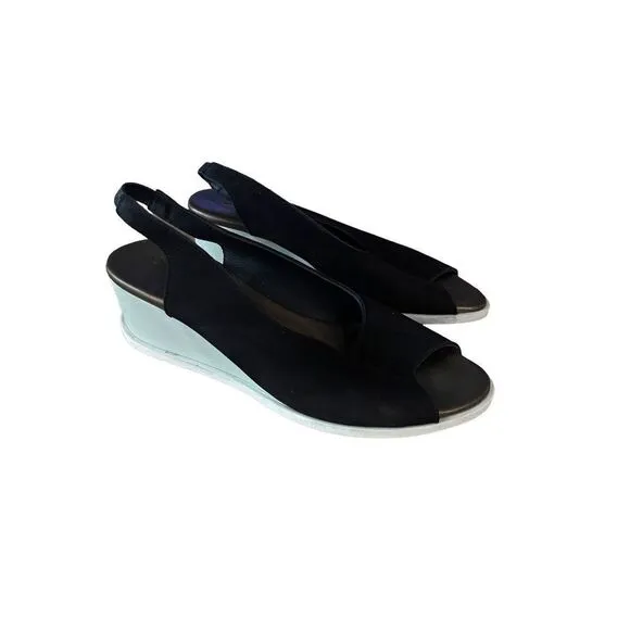 Arche Womens Black Slip On Peep Toe Leather Heels Wedge Sandals Size 37