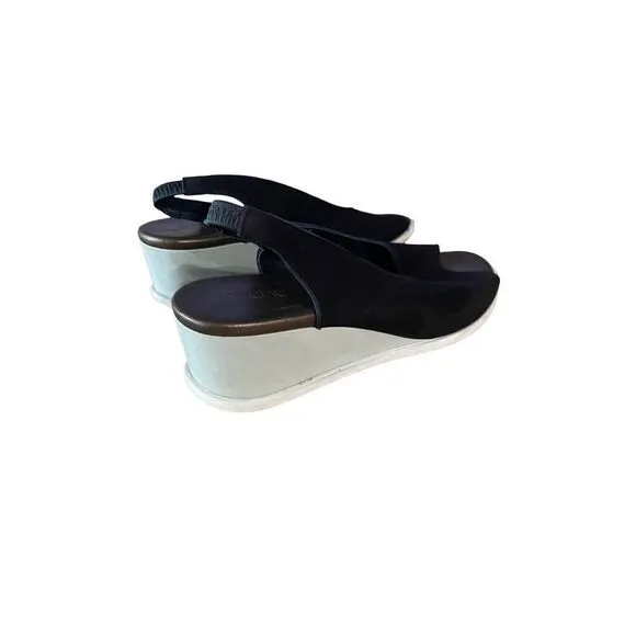 Arche Womens Black Slip On Peep Toe Leather Heels Wedge Sandals Size 37