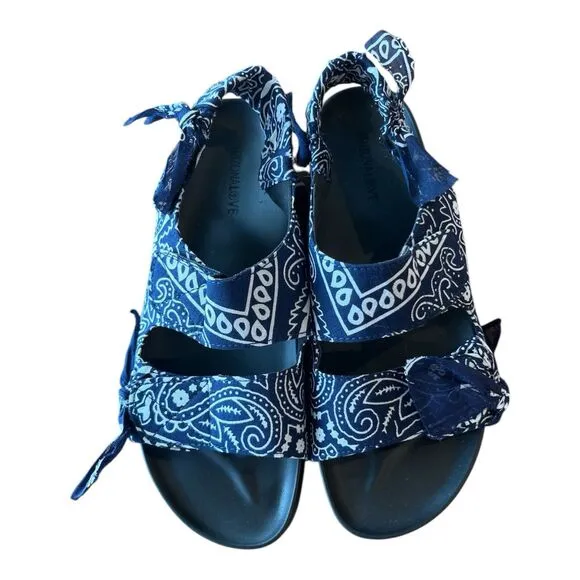 Arizona Love Apache Bandana Print Open Toe Sandals Blue‎ Size 9 New