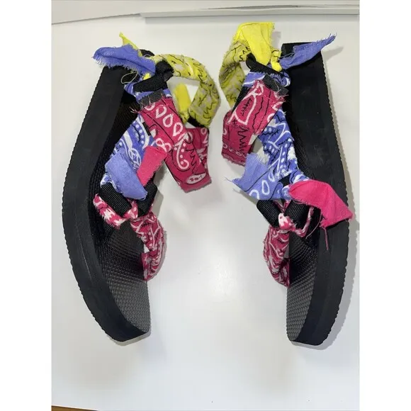 Arizona Love Trekky Paisley Pink Purple Yellow Woven Bandanna Sandal Sz 38 New