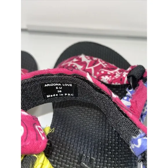 Arizona Love Trekky Paisley Pink Purple Yellow Woven Bandanna Sandal Sz 38 New