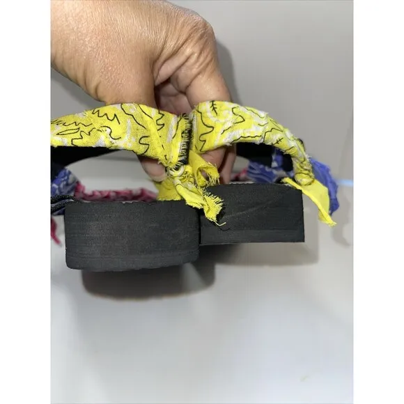 Arizona Love Trekky Paisley Pink Purple Yellow Woven Bandanna Sandal Sz 38 New