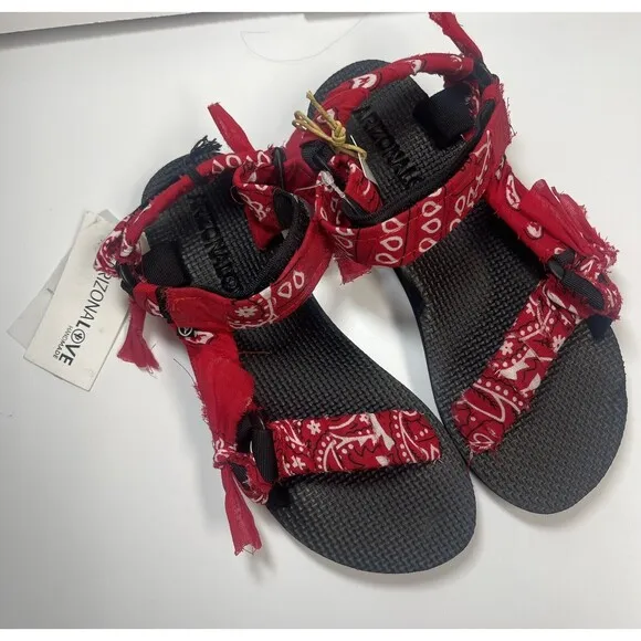 Arizona Love Trekky Woven Red Bandanna Sandal Sz 37 New