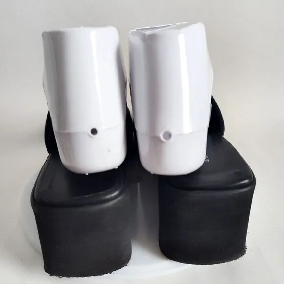 Aska Pebbled Leather Platform Wedge Slides Slip-on Lug Sole Chunky Black Sandals