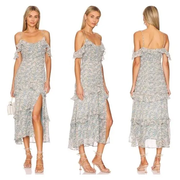 ASTR Daisy Dell Midi Dress Floral Ruffle Maxi Dress Small