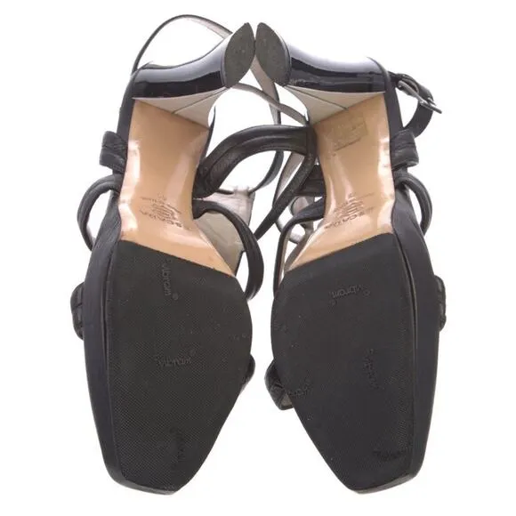 Authentic ESCADA Black Leather White Block Heel Sandals Heels Size EU 41