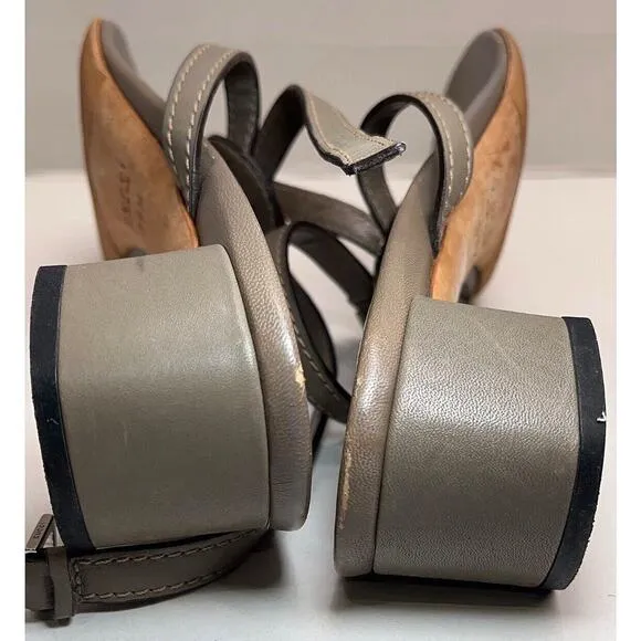 Authentic Gucci Taupe Leather Thong Block Heel Sandal Size EU 39.5/US 9