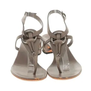 Authentic Gucci Taupe Leather Thong Block Heel Sandal Size EU 39.5/US 9