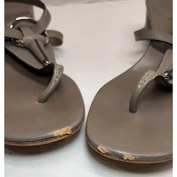 Authentic Gucci Taupe Leather Thong Block Heel Sandal Size EU 39.5/US 9