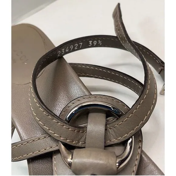 Authentic Gucci Taupe Leather Thong Block Heel Sandal Size EU 39.5/US 9