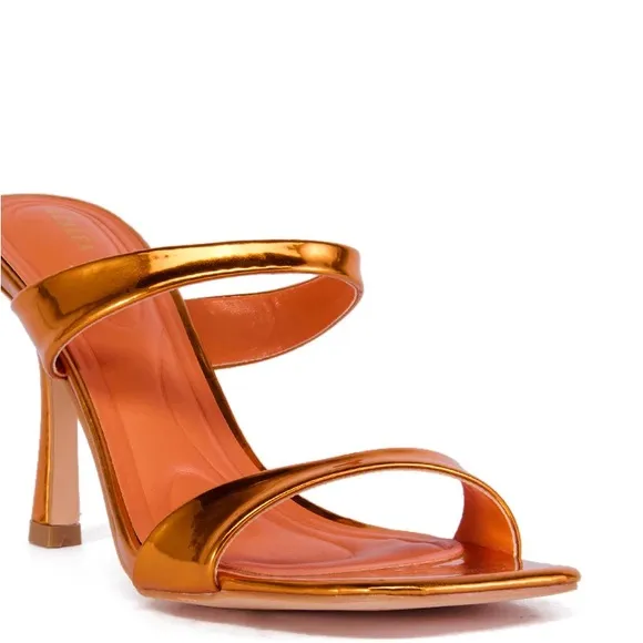 AZALEA WANG Metallic Orange Vegan Leather High Heel Sandals