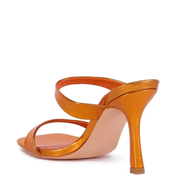 AZALEA WANG Metallic Orange Vegan Leather High Heel Sandals