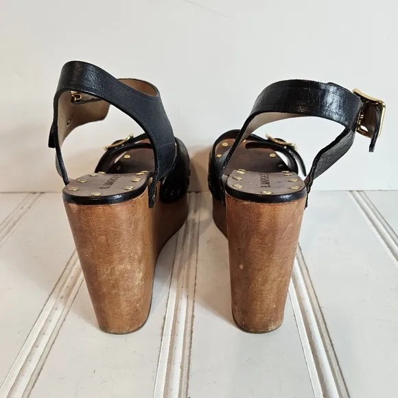 B. Margiela Shoes Black Wood Platform Wedge Sandal Heels Womens Size 8 Chunky