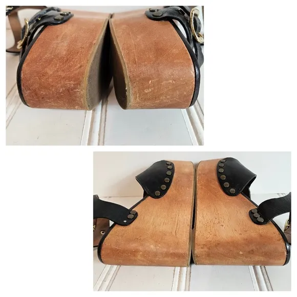 B. Margiela Shoes Black Wood Platform Wedge Sandal Heels Womens Size 8 Chunky