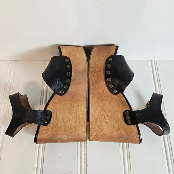 B. Margiela Shoes Black Wood Platform Wedge Sandal Heels Womens Size 8 Chunky