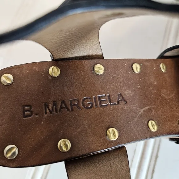 B. Margiela Shoes Black Wood Platform Wedge Sandal Heels Womens Size 8 Chunky