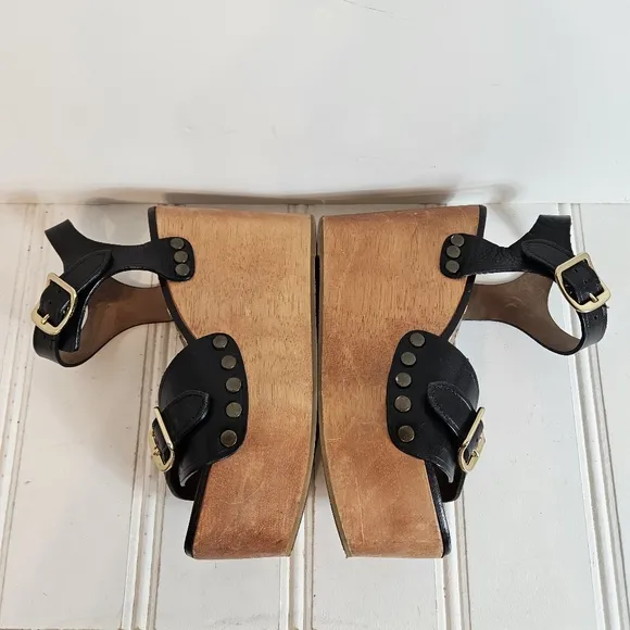 B. Margiela Shoes Black Wood Platform Wedge Sandal Heels Womens Size 8 Chunky