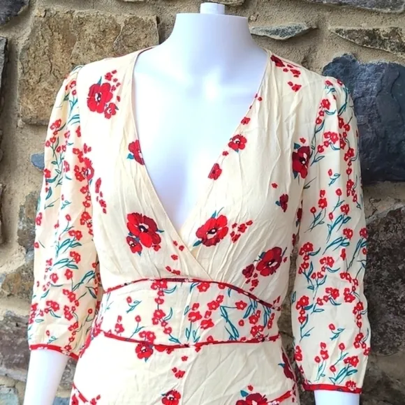 ba&amp;sh Blabe Ecru Poppy Red Floral Lady Dress size 2