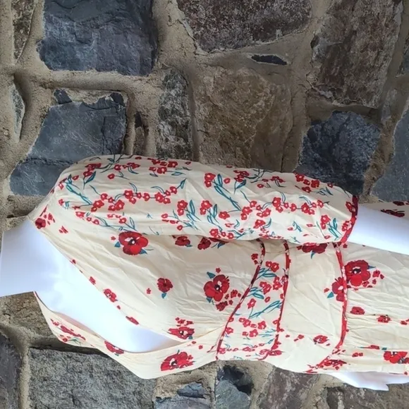 ba&amp;sh Blabe Ecru Poppy Red Floral Lady Dress size 2