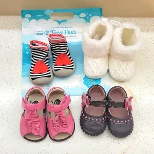 Baby Girl Walking Shoes and Bootie Size 6-12 months/ Size 3 and 4 Bundle
