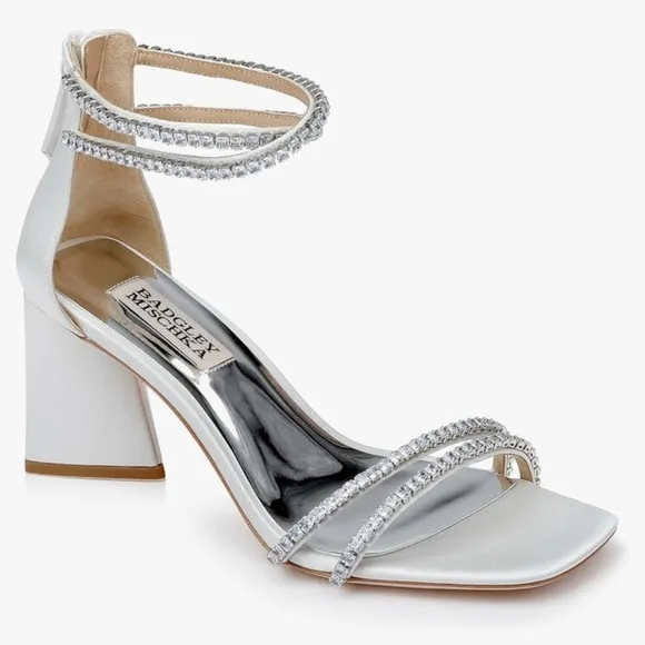 Badgley Mischa womens Lillie Crystal Dual-Strapped Block Heels NEW, Size 9