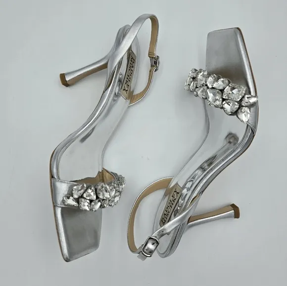 Badgley Mischka Leanna Gemstone Vamp Heeled Sandals, Silver, Women's Size 7