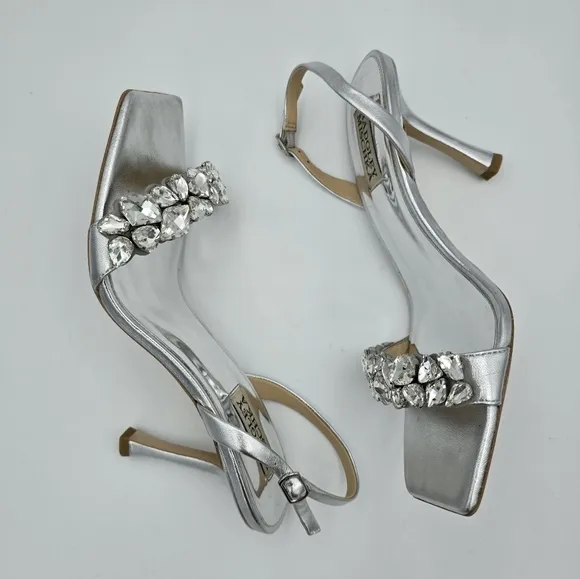 Badgley Mischka Leanna Gemstone Vamp Heeled Sandals, Silver, Women's Size 7