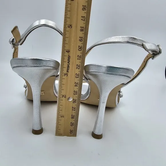 Badgley Mischka Leanna Gemstone Vamp Heeled Sandals, Silver, Women's Size 7