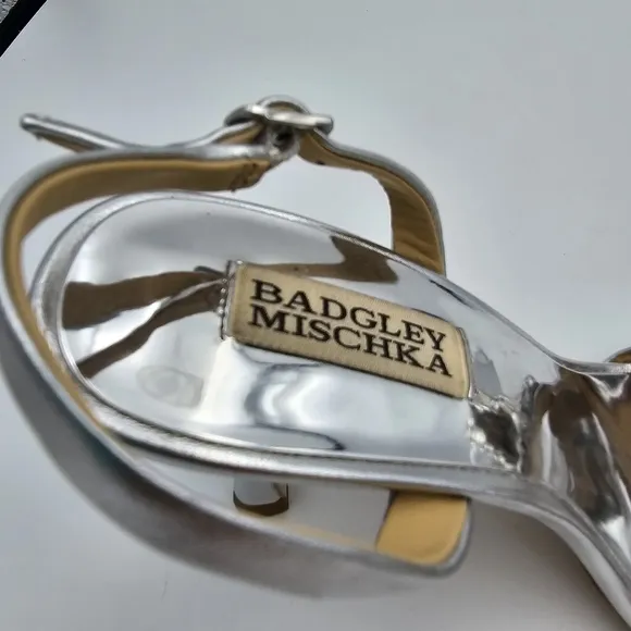 Badgley Mischka Leanna Gemstone Vamp Heeled Sandals, Silver, Women's Size 7