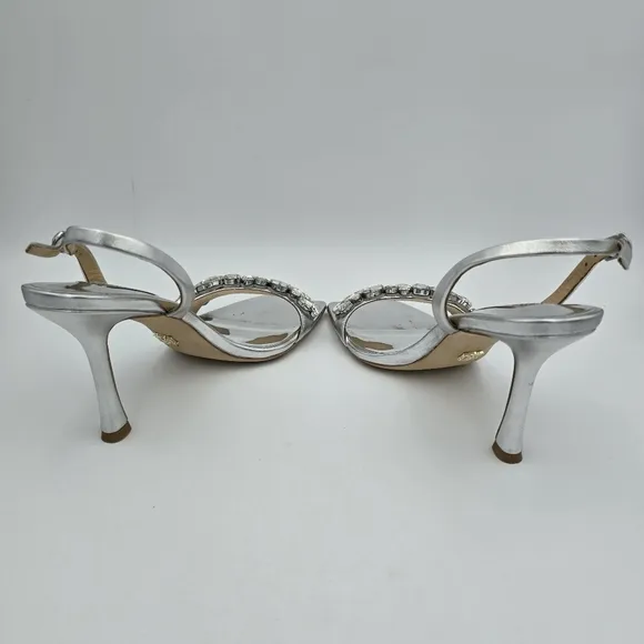 Badgley Mischka Leanna Gemstone Vamp Heeled Sandals, Silver, Women's Size 7
