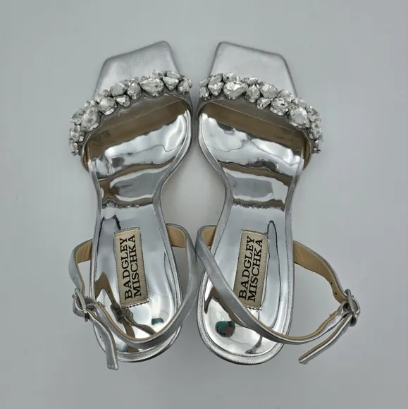 Badgley Mischka Leanna Gemstone Vamp Heeled Sandals, Silver, Women's Size 7