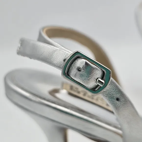 Badgley Mischka Leanna Gemstone Vamp Heeled Sandals, Silver, Women's Size 7