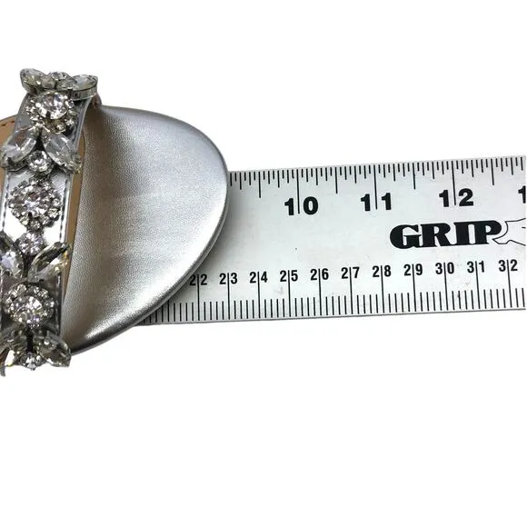 Badgley Mischka Metallic Silver Tessy  Rhinestone Embellished Flat Sandals 5