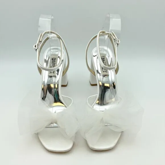 Badgley Mischka Tess Heeded Sandals US 8.5M EU 39 White Tulle Bow Bride NIB