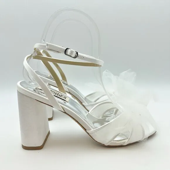 Badgley Mischka Tess Heeded Sandals US 8.5M EU 39 White Tulle Bow Bride NIB